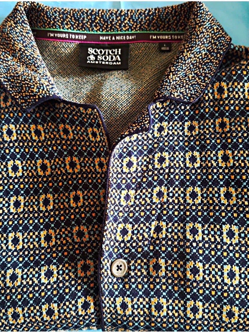 Scotch & Soda Navy and Yellow Geometric Button-Down Shirt